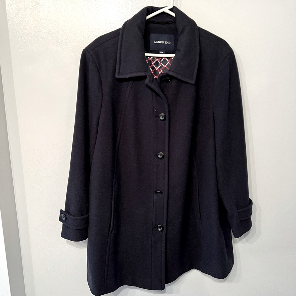 Lands End Plus Wool Swing Pea Coat Black 20W